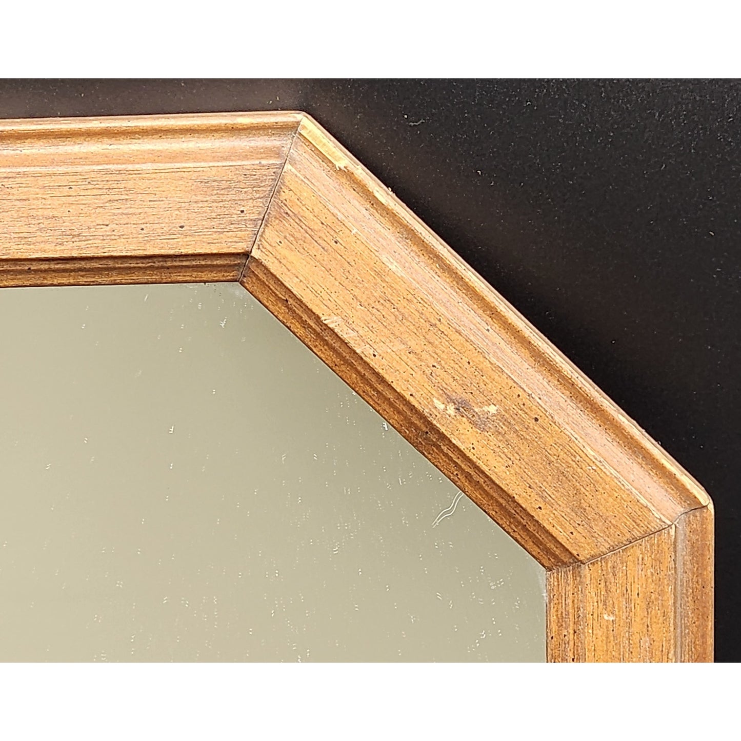 Vintage Solid Wood Octagon Mirror w/ Beveled Frame & Dual Hanging Options