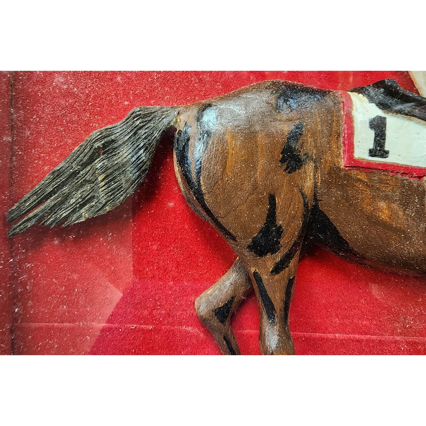 Vintage Bud Ware Racing Colours Hand Carved Horse & Jockey Shadowbox Wood Art