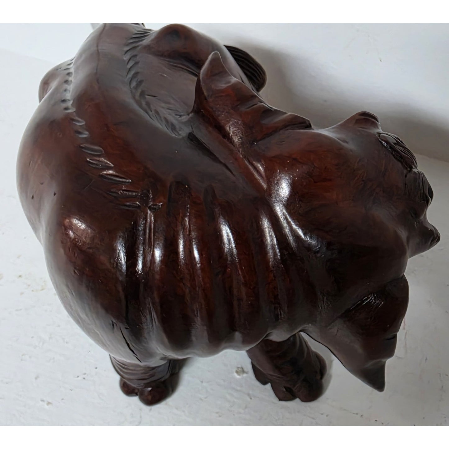 Vintage Hand‑Carved Mahogany Elephant Figurine 6" Wide Solid Wood Sculpture Nice
