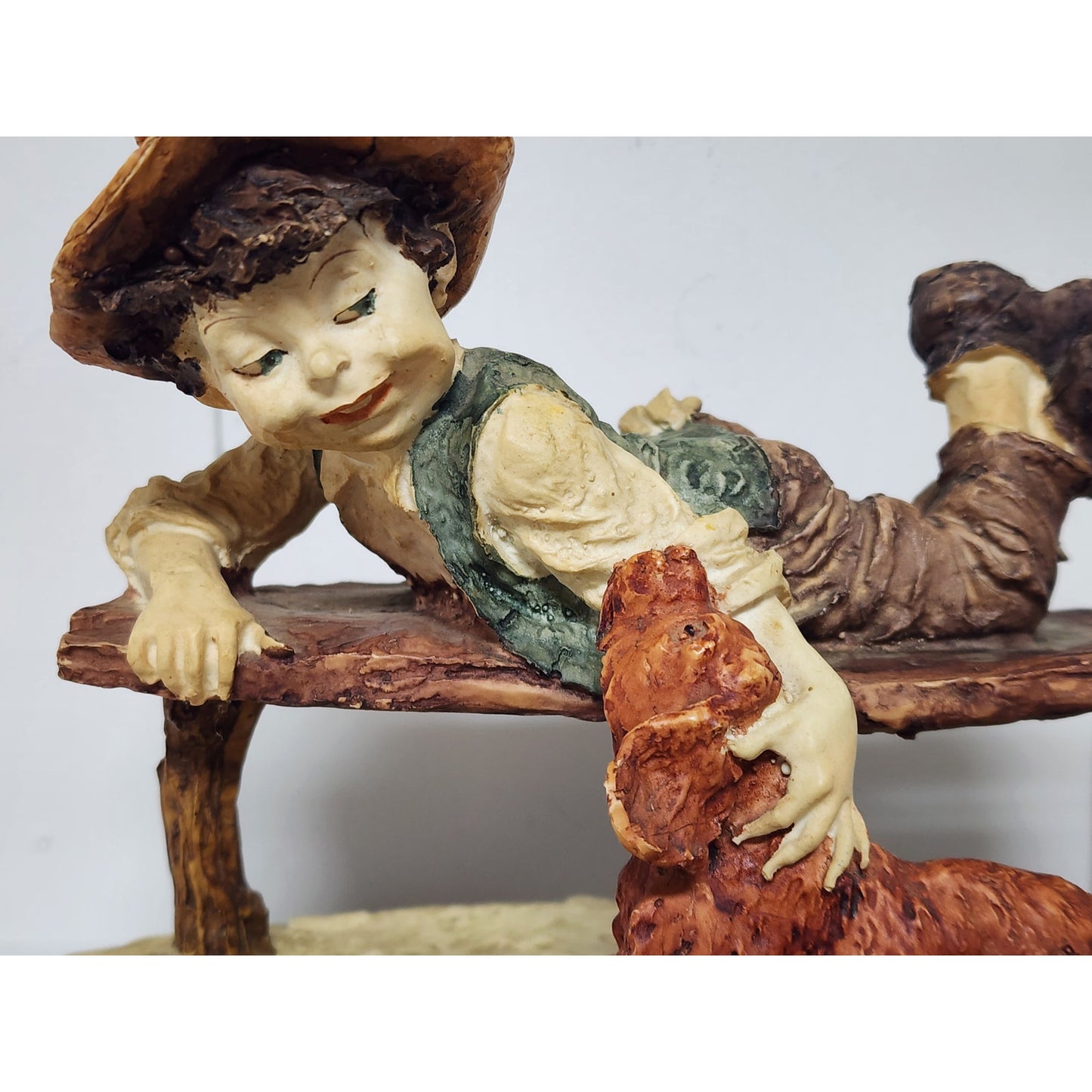 Giuseppe Armani Boy & Dog Figurine on Wood Base 9.5" Vintage Italy