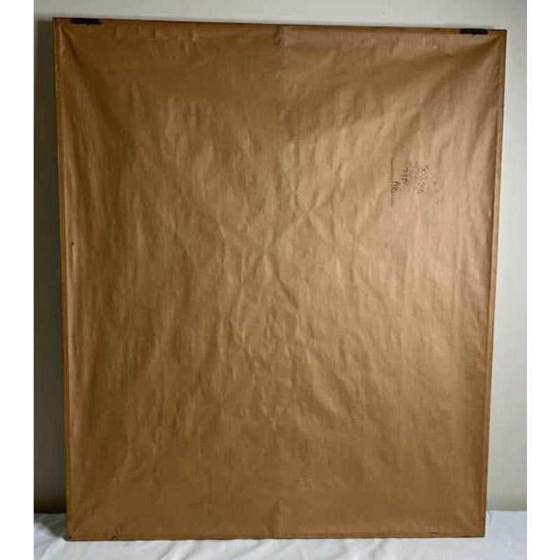 Vintage Japanese Crane Artwork Framed & Matted 33x39" Rice Field Scene