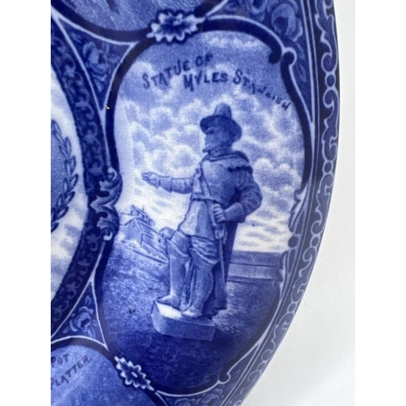 1905 Staffordshire A.S. Burbank Myles Standish Souvenir Bowl Plate Flow Blue