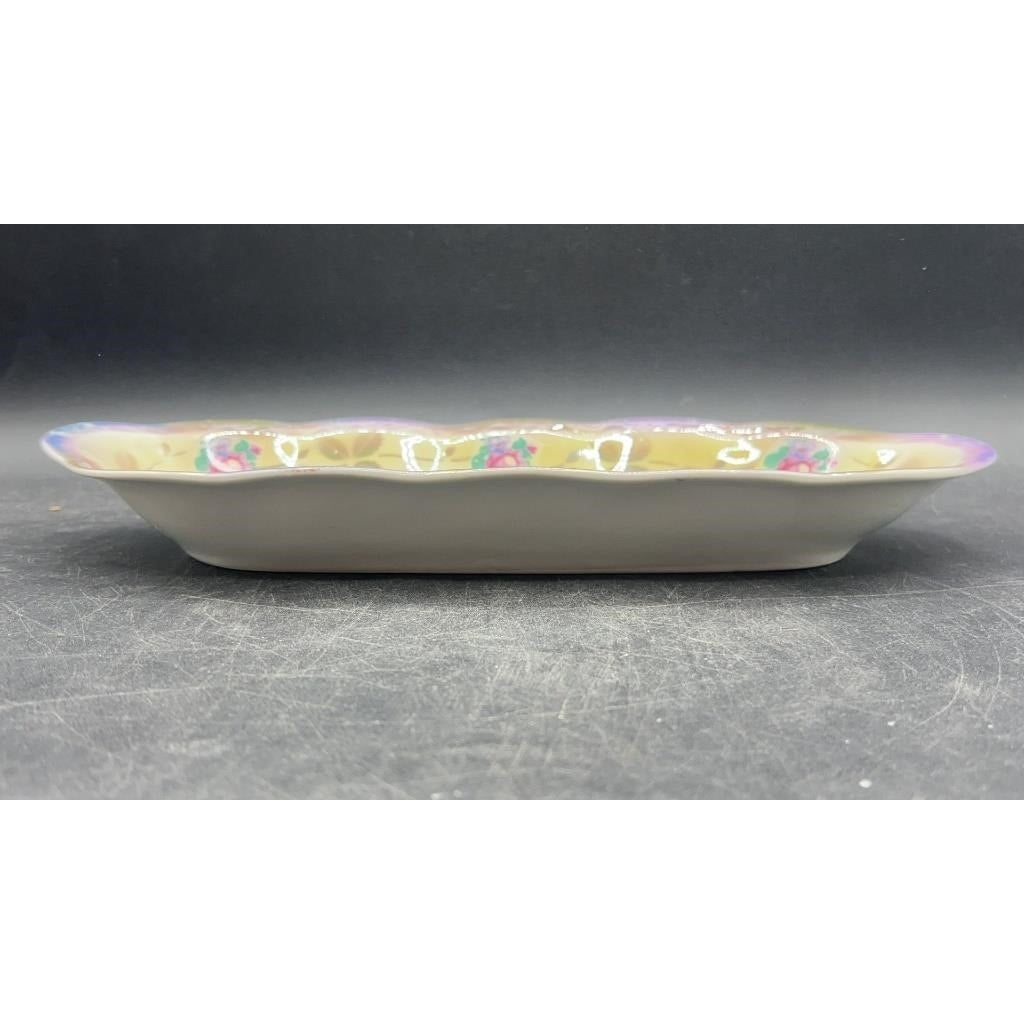 VTG Bavaria Lusterware Celery Dish Hand-painted Floral 12.25"x5.25"x1.5"
