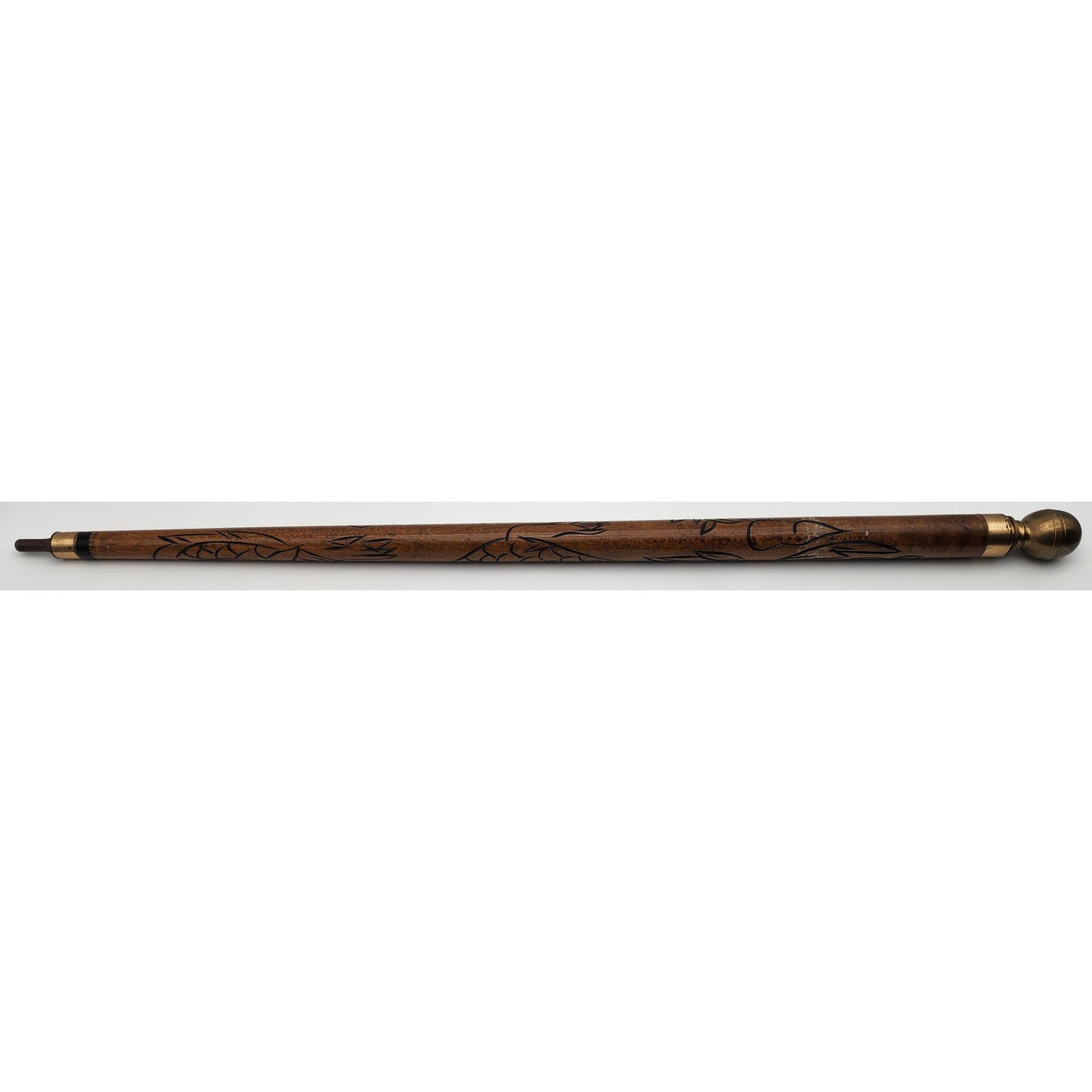 Vintage Hand Carved Wood Brass Cane w/ Hidden Pool Cue 33" - Rare