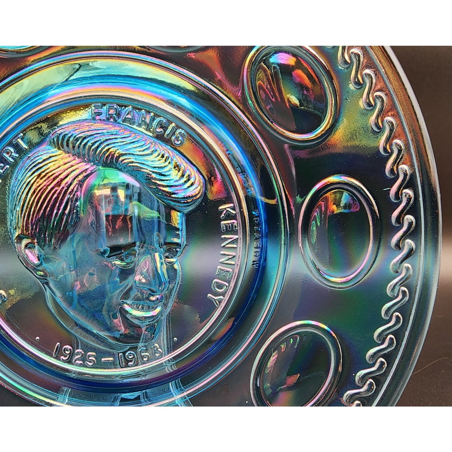 Wheaton RF Kennedy Iridescent Commemorative Plate 8" Raised Relief 1925‑1968