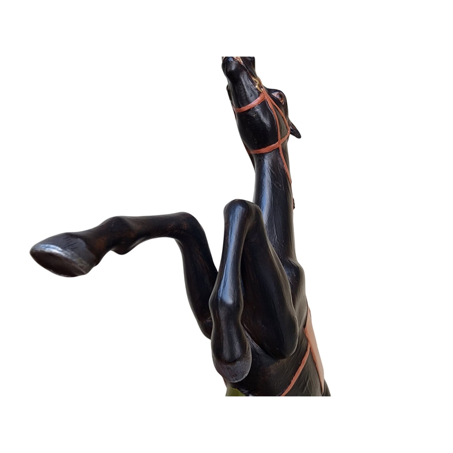 Hand Painted Ceramic Horse Figurine Running Action Black w/ Saddle 15.5”