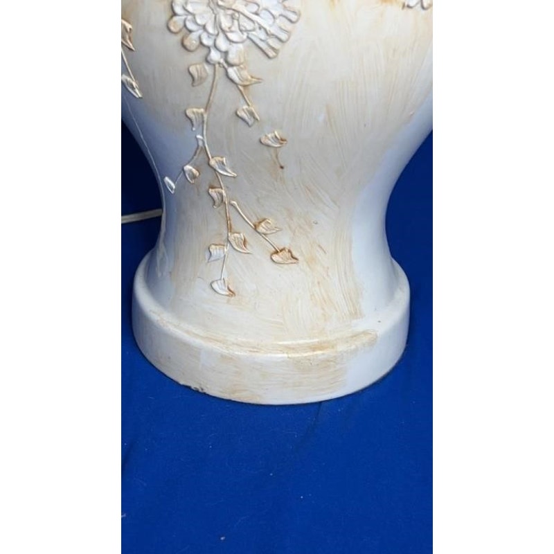 Vintage Ginger Jar Table Lamp w/ Floral Relief & Square Shade 28" Tall Works