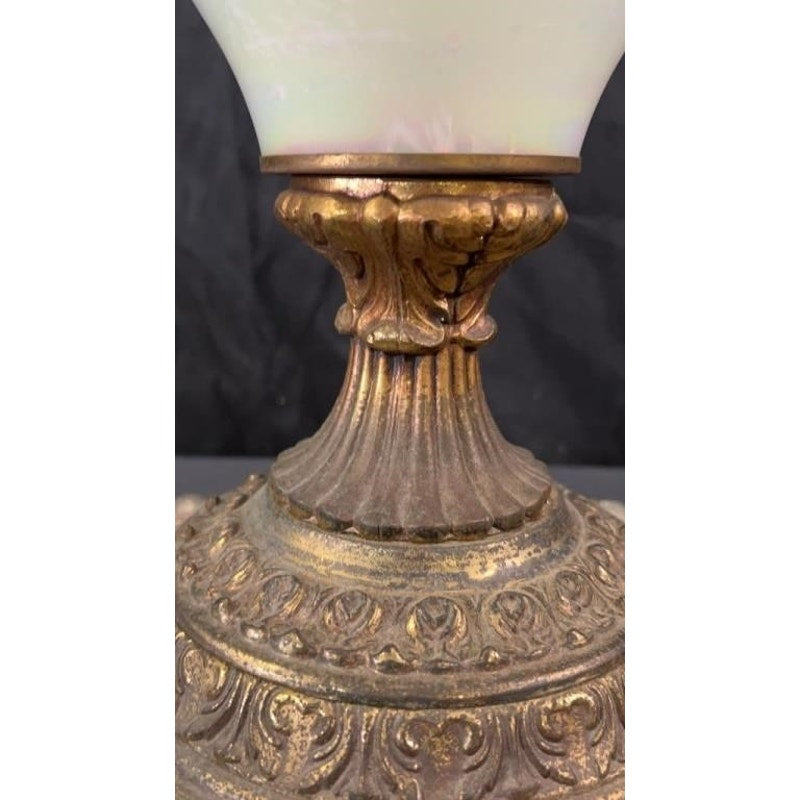 Vintage 41" Claw Foot Lamp White Prismatic Glass Gold Leaves Shade Included