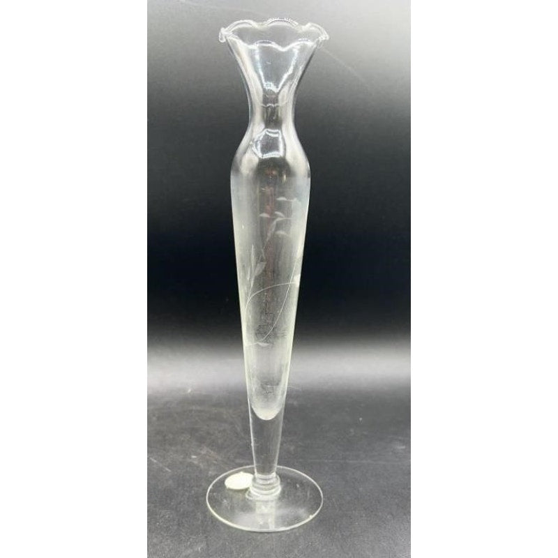 Princess House Heritage Crystal Vases Flared & Bud Etched Flowers Vintage