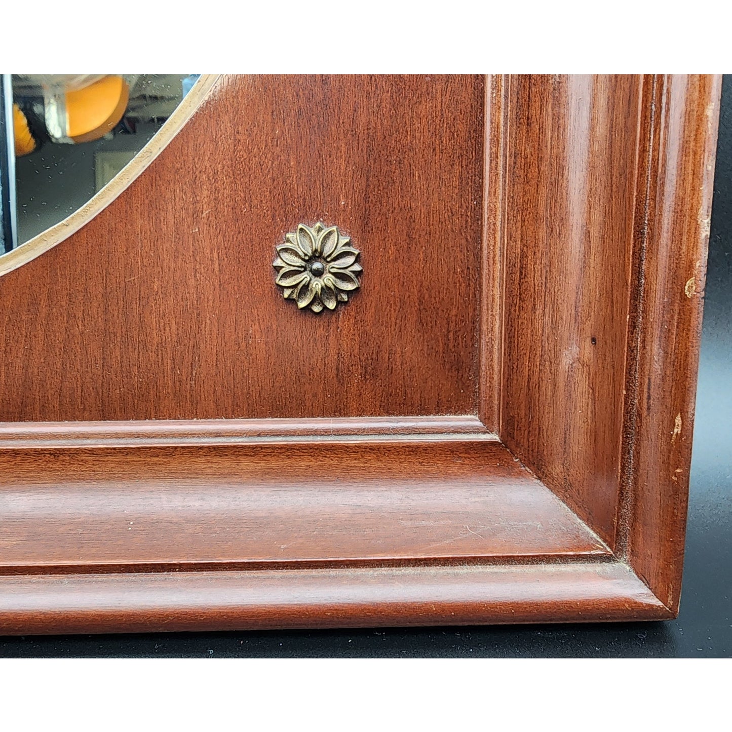 Vintage Willett Wildwood Cherry Hardwood Framed Oval Mirror Brass Accents 17x19