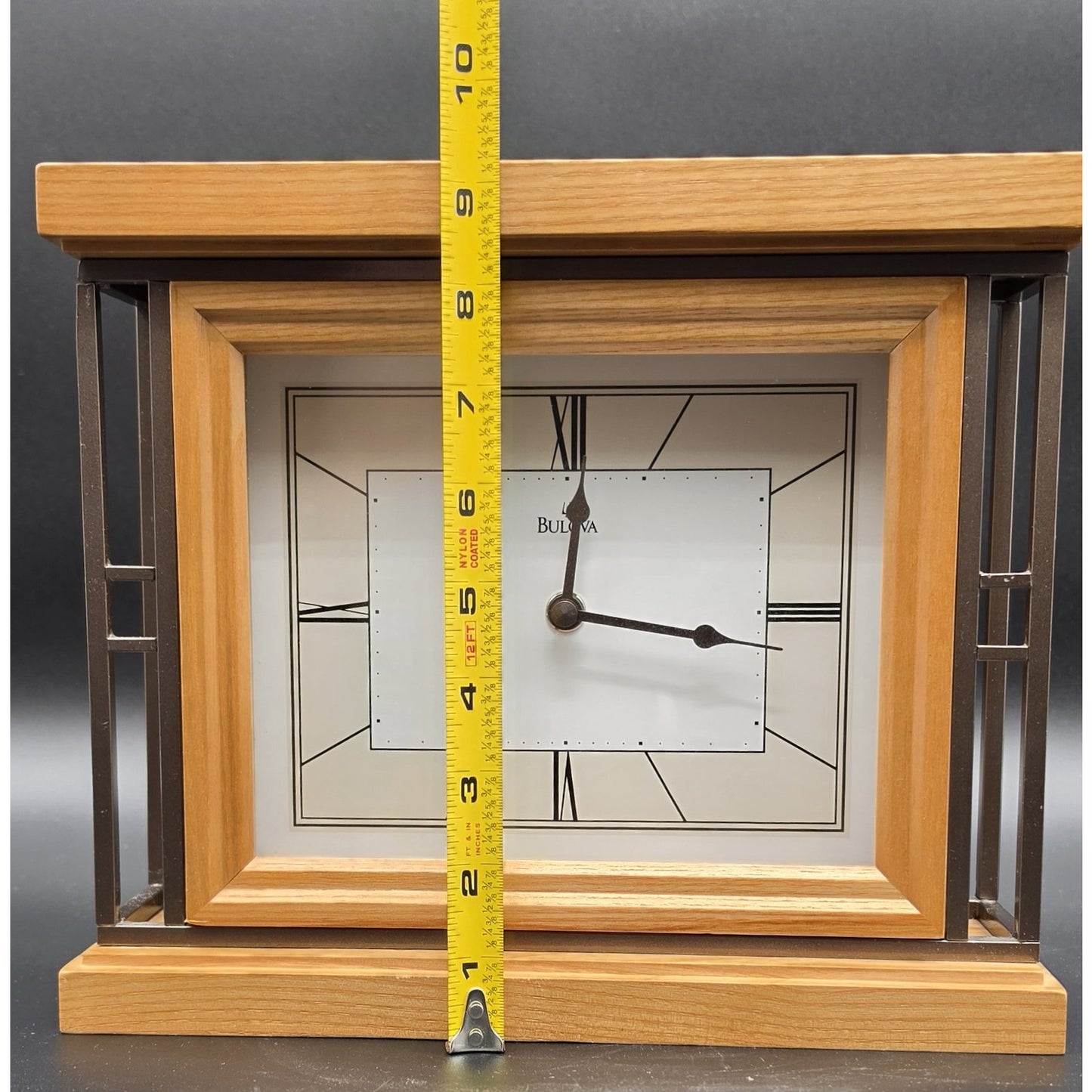 Vintage Bulova Hardwood & Bronze Quartz Mantel Clock – 2012, Beautiful & Working
