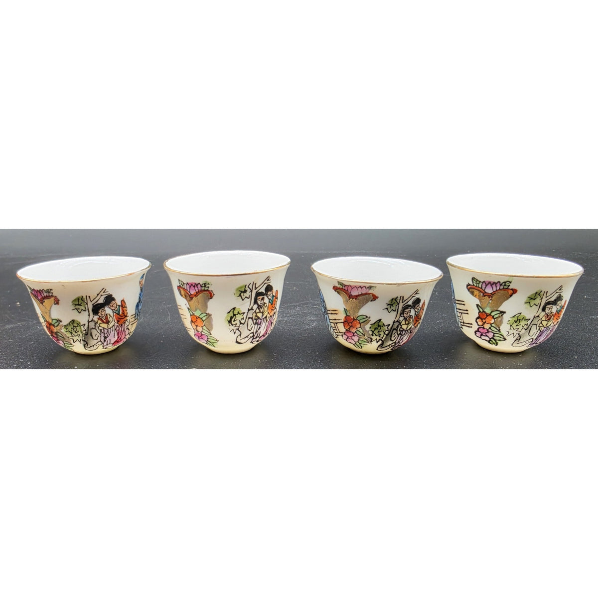 Vintage Hand Painted Porcelain Sake Tea Set 22K Gold Gilt Red Brocade Box Set