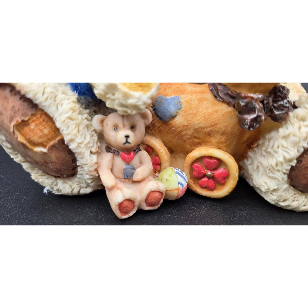 Vintage UK Bear Figurine Knit Royal Blue Sweater Cross Stitch UK Basketballs 8"