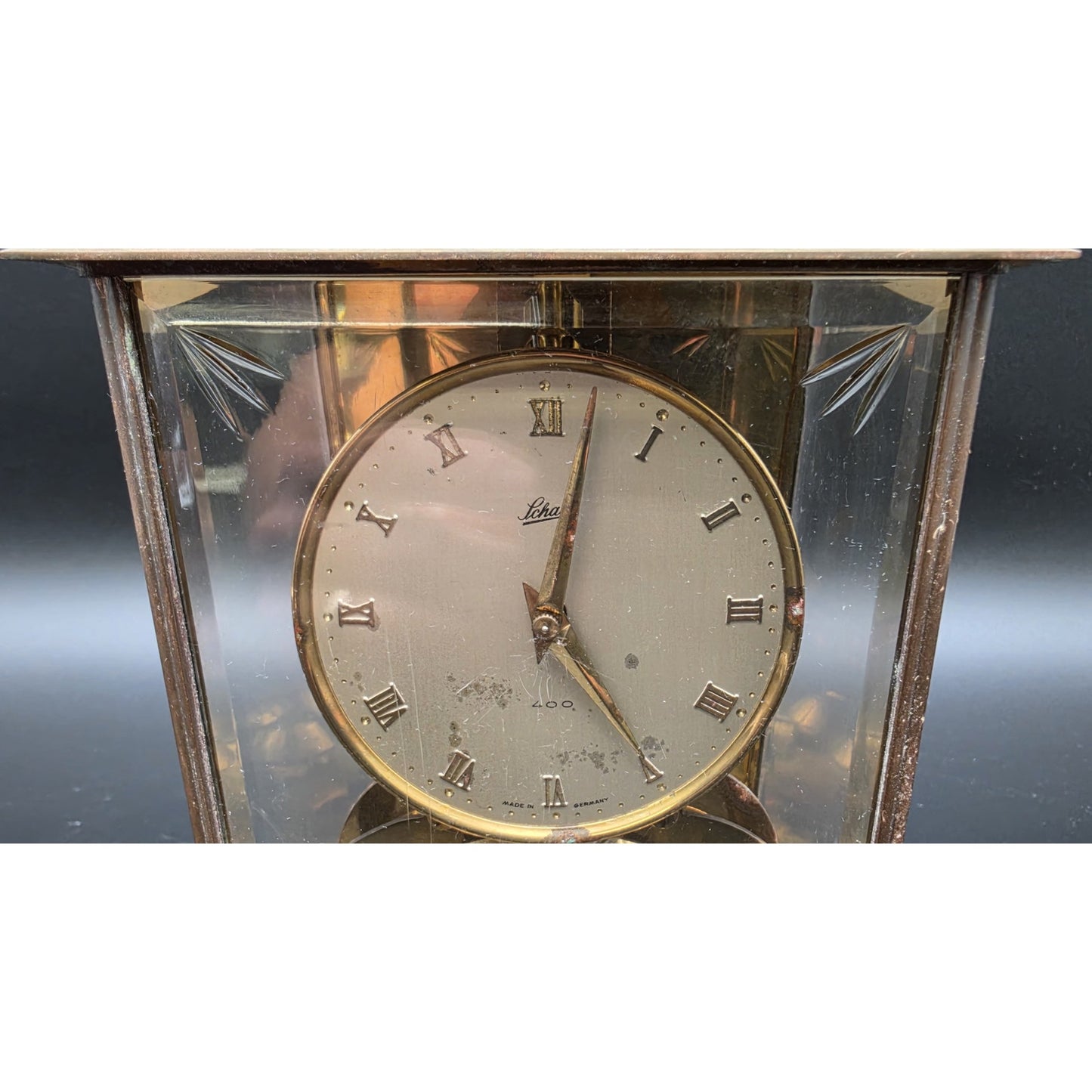 Vintage Schatz 400‑Day Torsion Clock Germany Brass & Glass Case w/ Key – Repair
