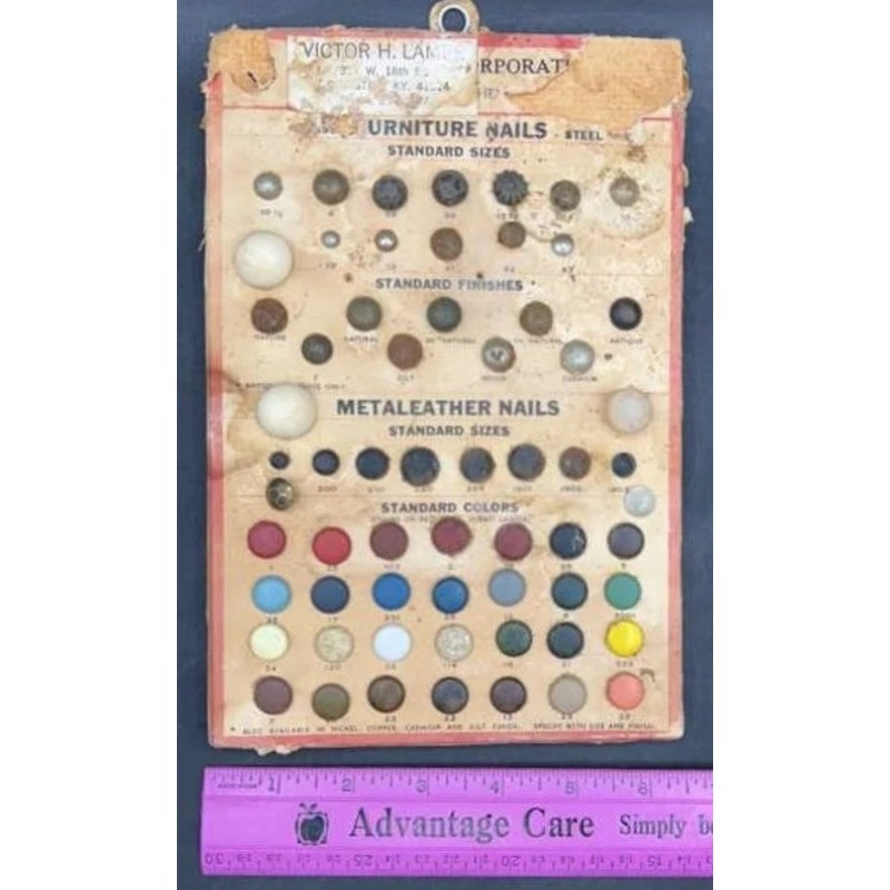 Vintage Victor H. Lampe Furniture Nail Sample Card Covington KY Upholstery