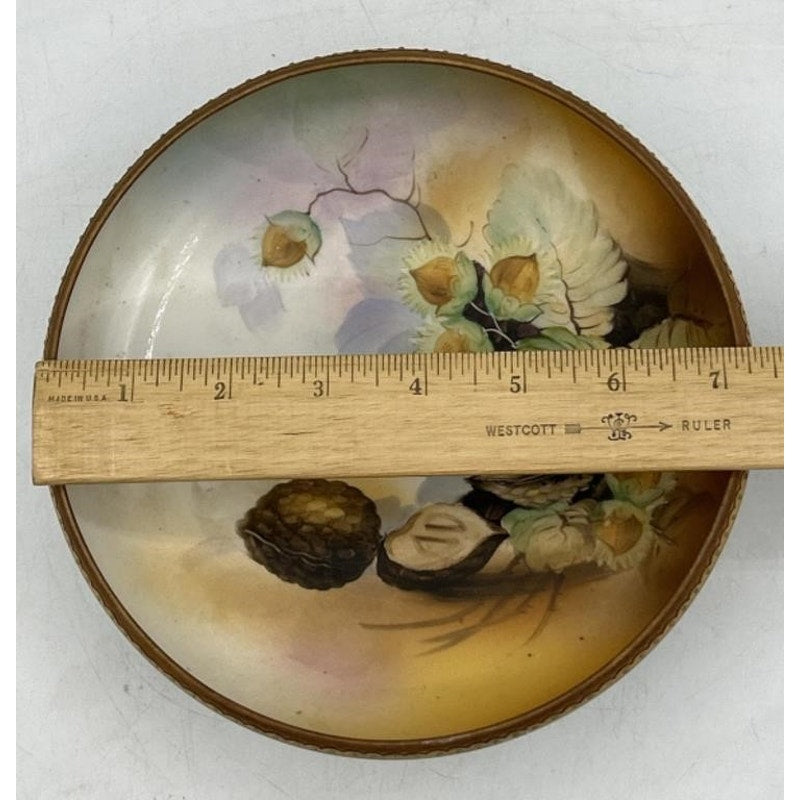 Antique Nippon Morimura Hand Painted Footed Bowl Hazelnut Pinecone RARE!
