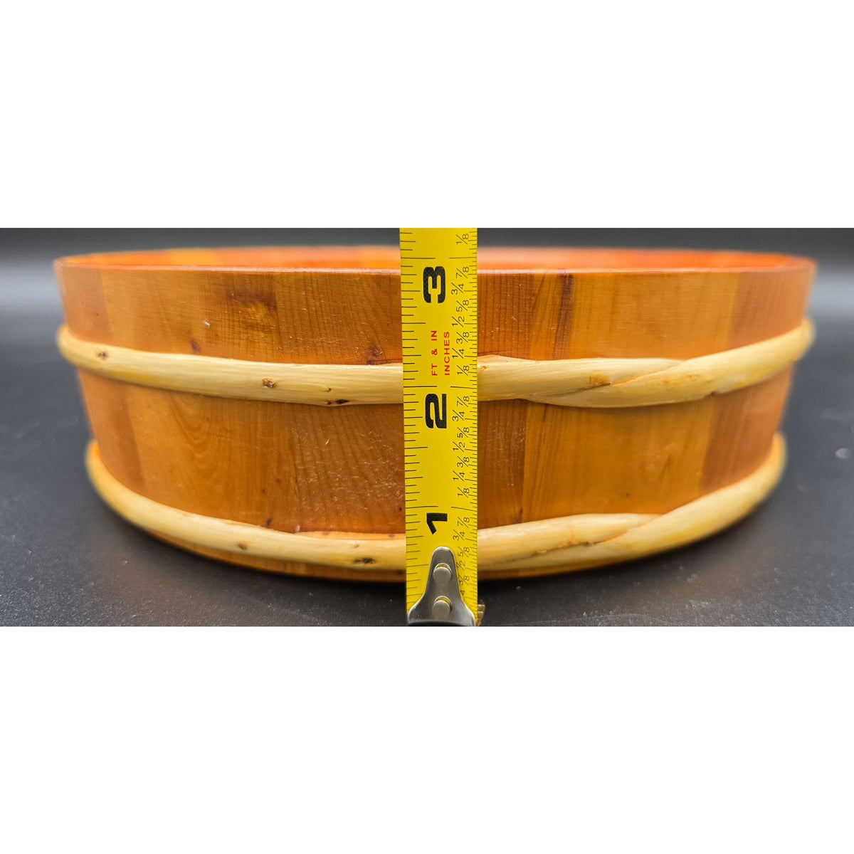 Vintage Japanese Wood Hangiri Sushi Oke Basin Bowl 10" Tray Bamboo Hoops Signed