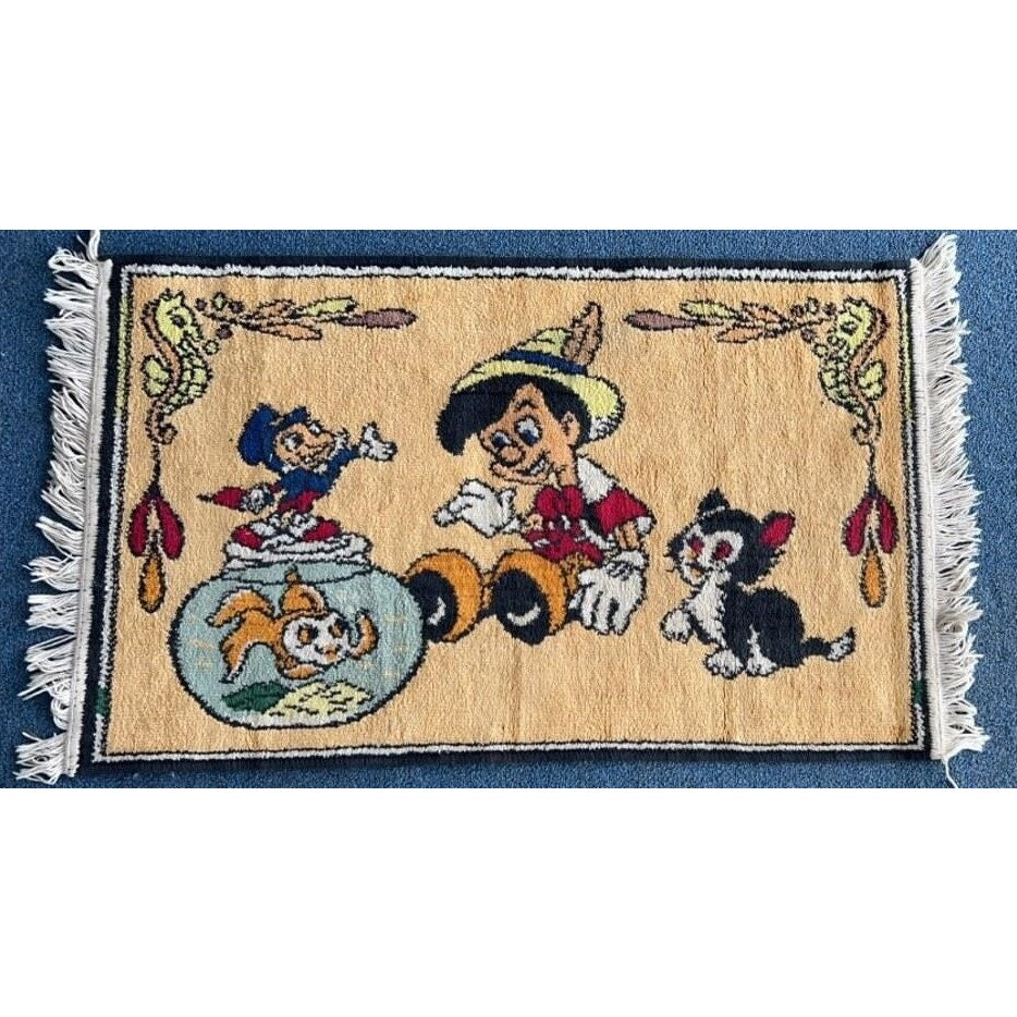 Vintage Disney Pinocchio & Friends Tapestry Rug w/ Fringe 21x34.5