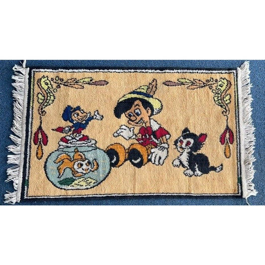 Vintage Disney Pinocchio & Friends Tapestry Rug w/ Fringe 21x34.5