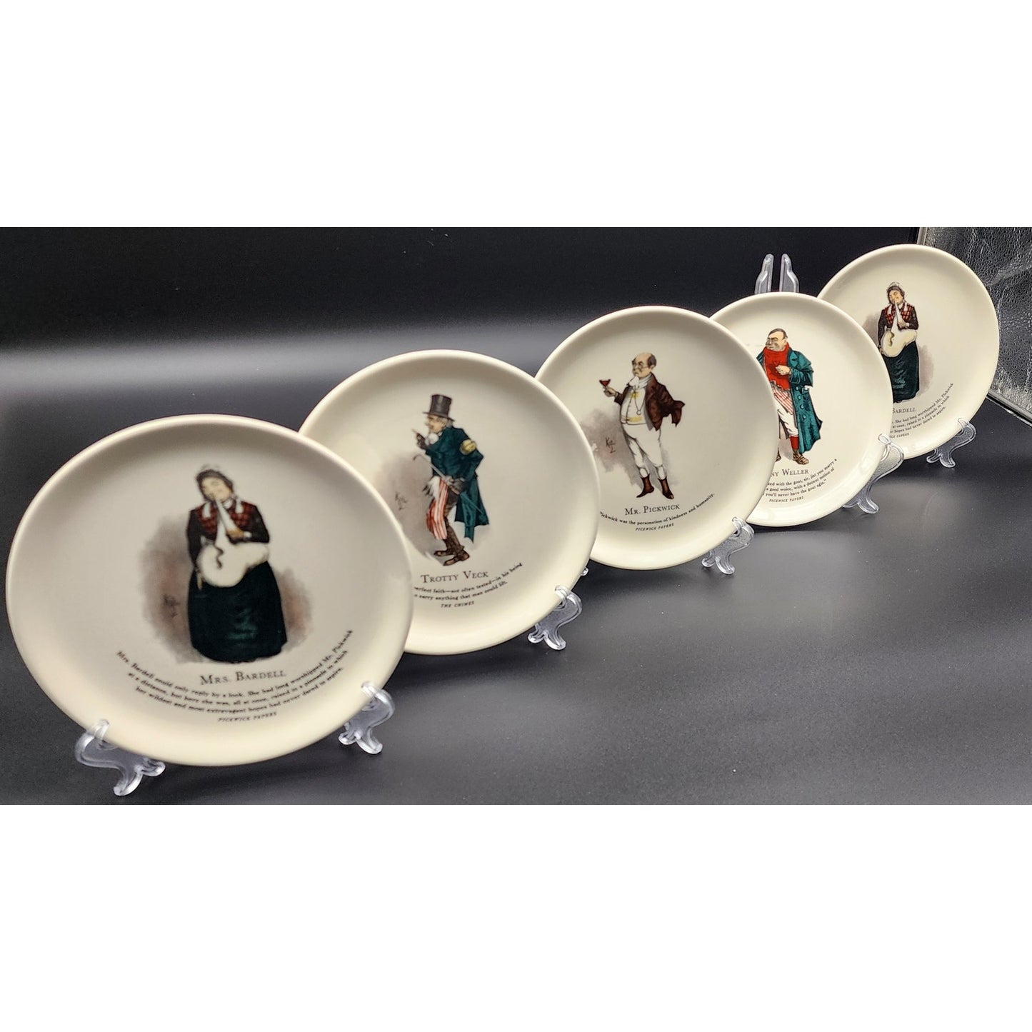 Invento Charles Dickens Hand Colored Plates Set of 5 7" Characters England, VTG
