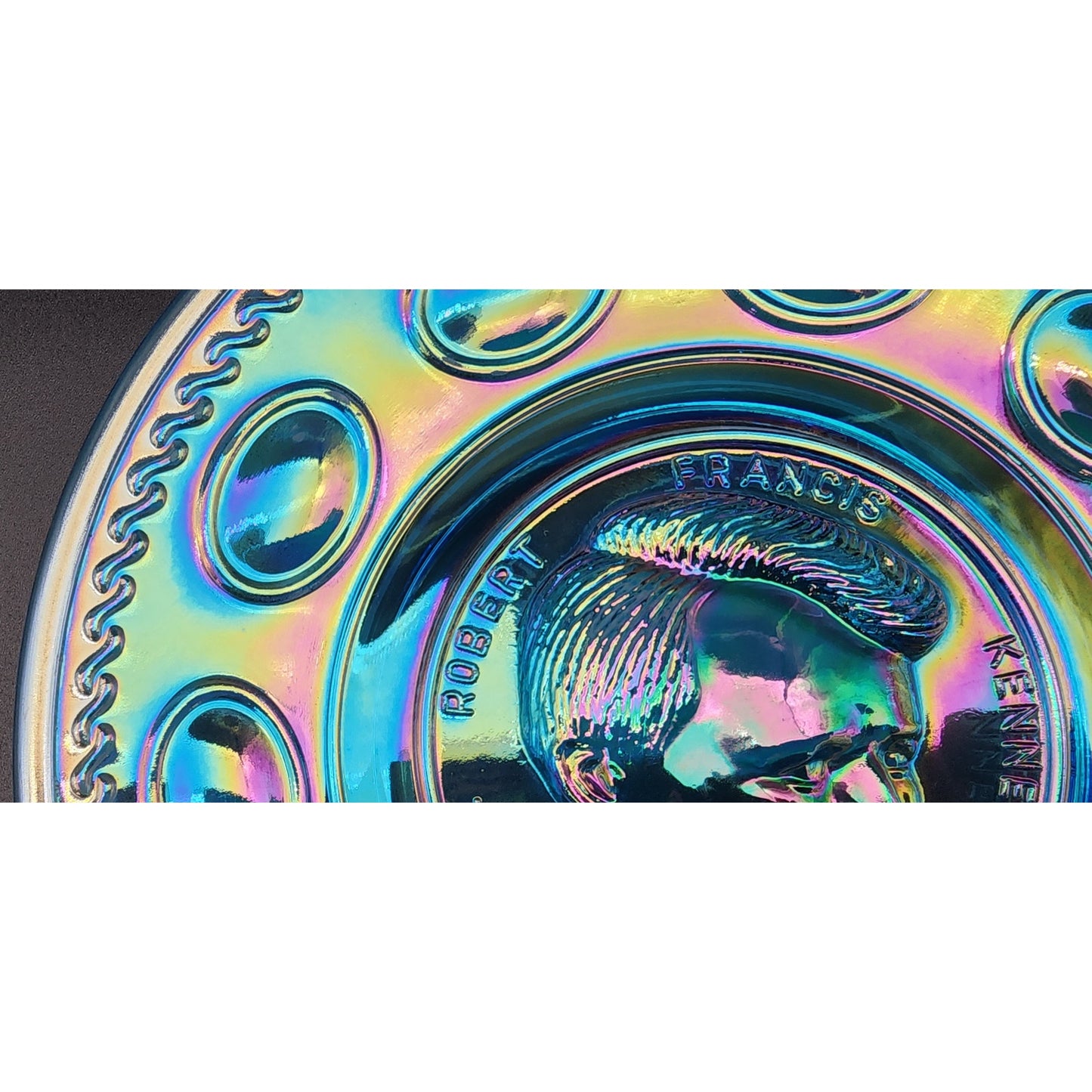 Wheaton RF Kennedy Iridescent Commemorative Plate 8" Raised Relief 1925‑1968