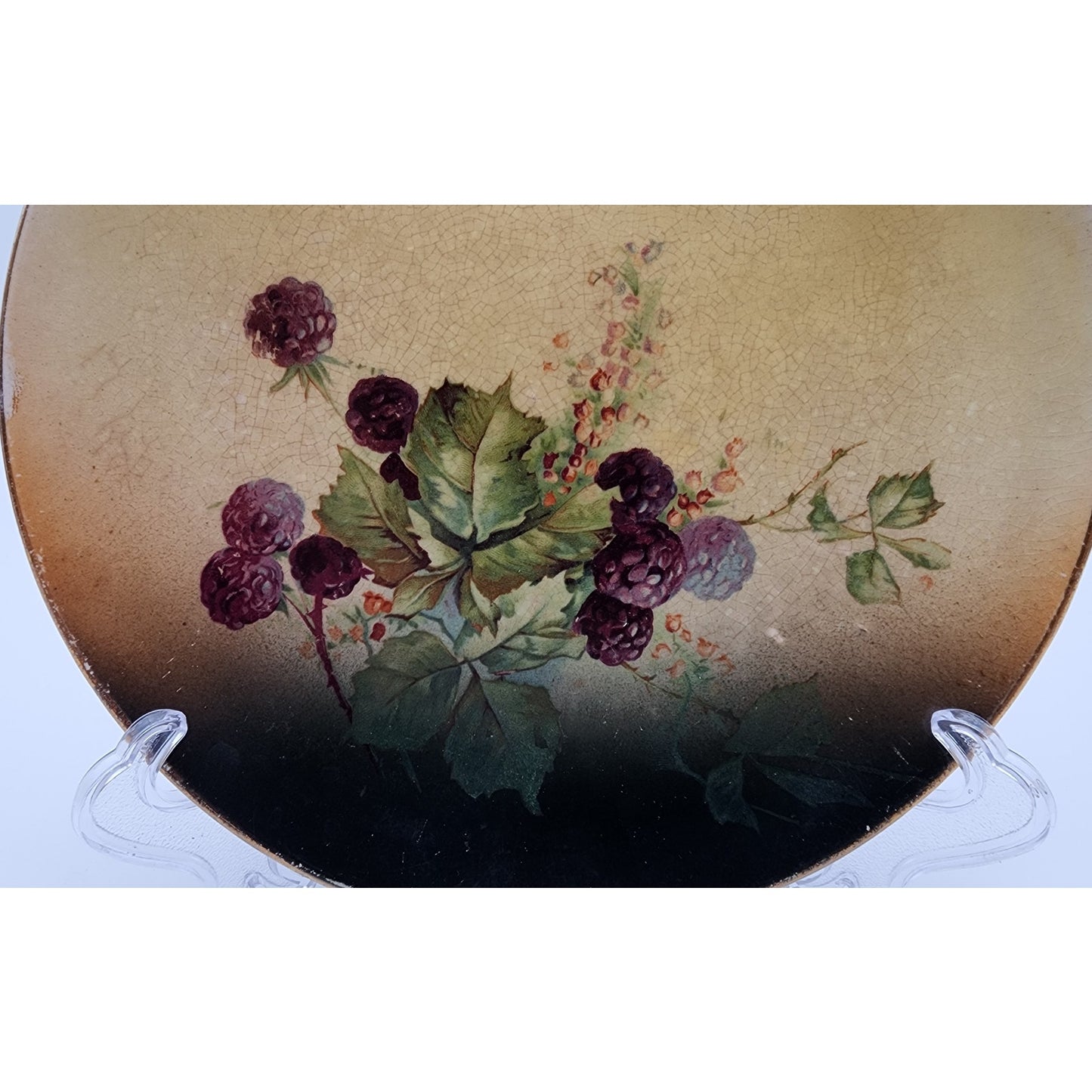 Set of 5 Vintage Hand-Painted Fruit Plates Grapes & Berries 6.5" Gold Trim Glaze