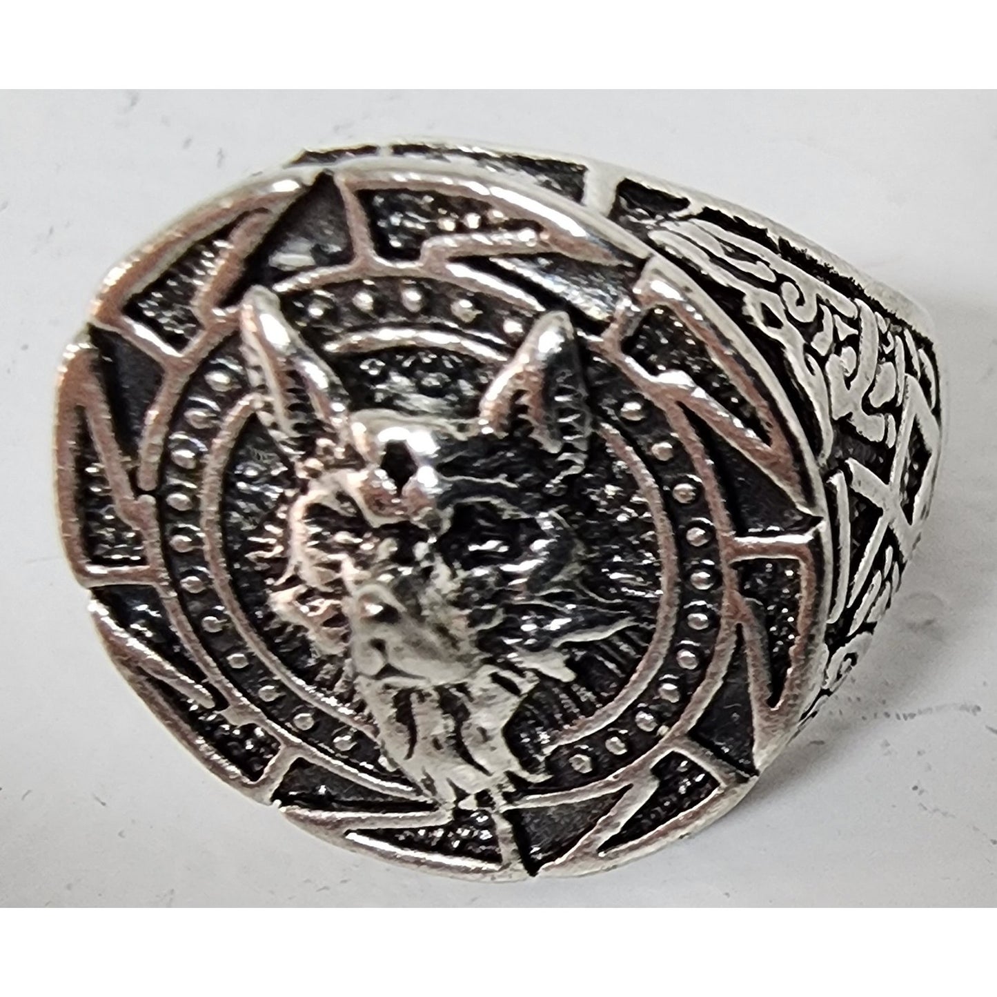 Tribal Engraved Design Bold Statement Band Stainless Steel Ring Size 7.5