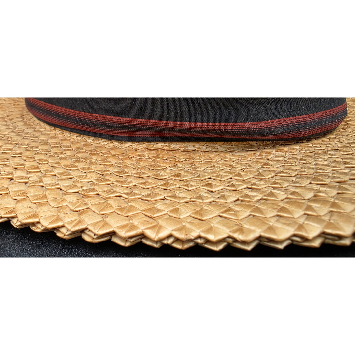 Vintage Dobbs Fifth Ave Tan Straw Boater Hat w/ Black & Red Ribbon 6oz - Nice