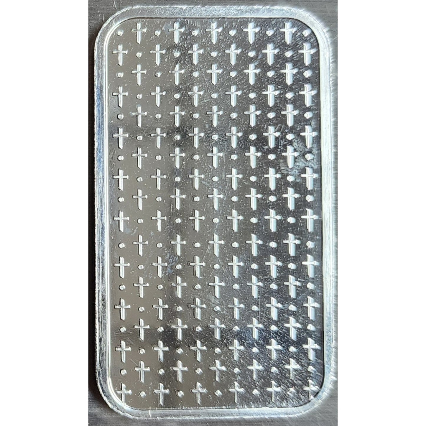 1 oz .999 Silver Bar Jesus on Cross w/ Cross Pattern Back