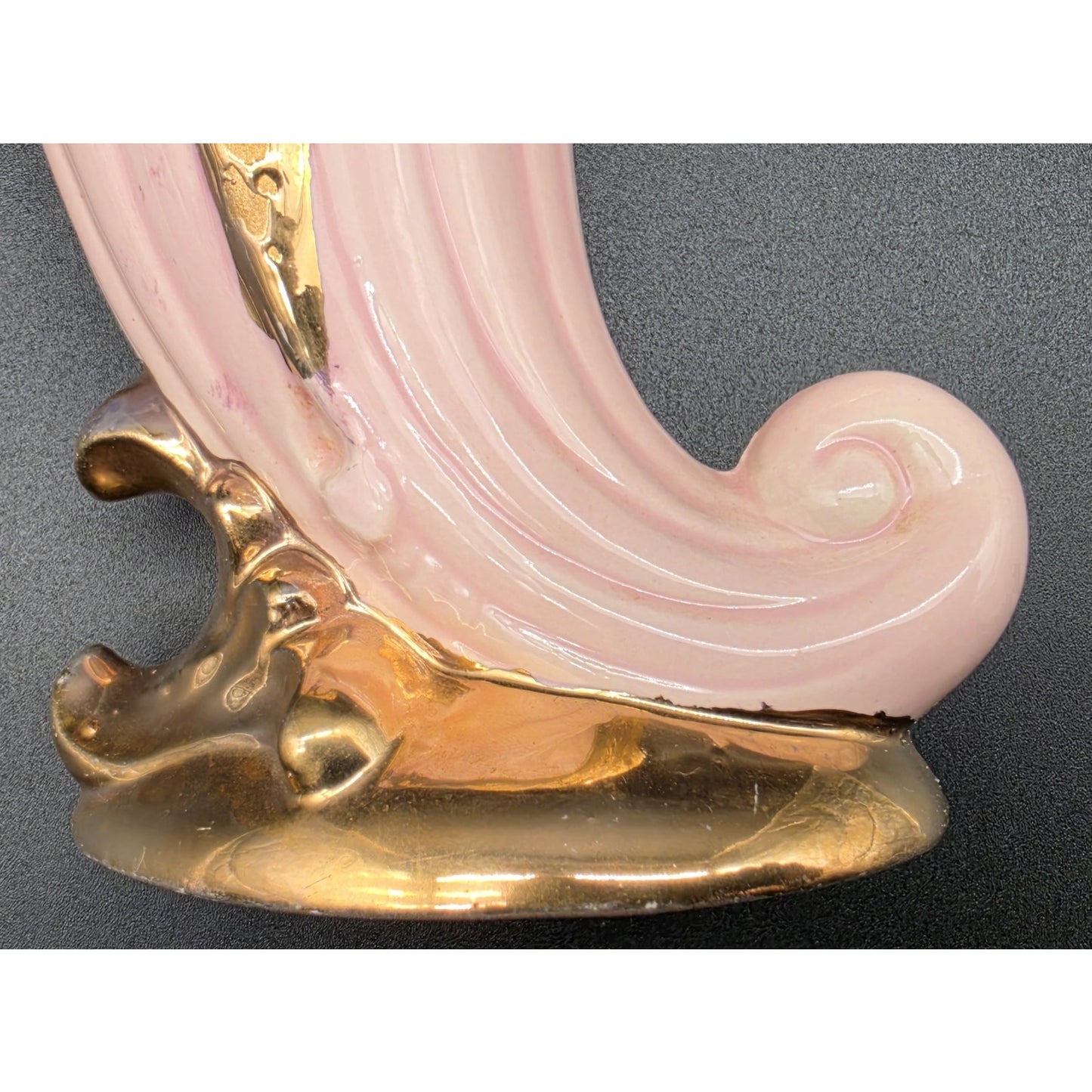 VTG Savoy China Pink & 24K Gold Cornucopia Horn Vase 6.125" Porcelain