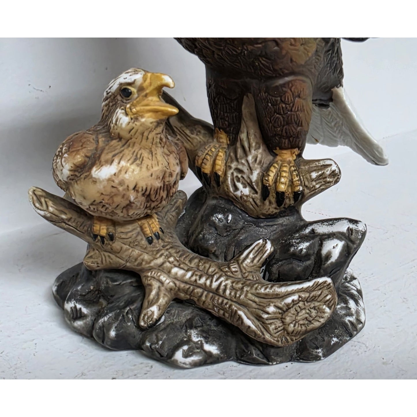 Vintage Taiwan Hand Painted Eagle & Fledgling Porcelain Figurine 8.5"