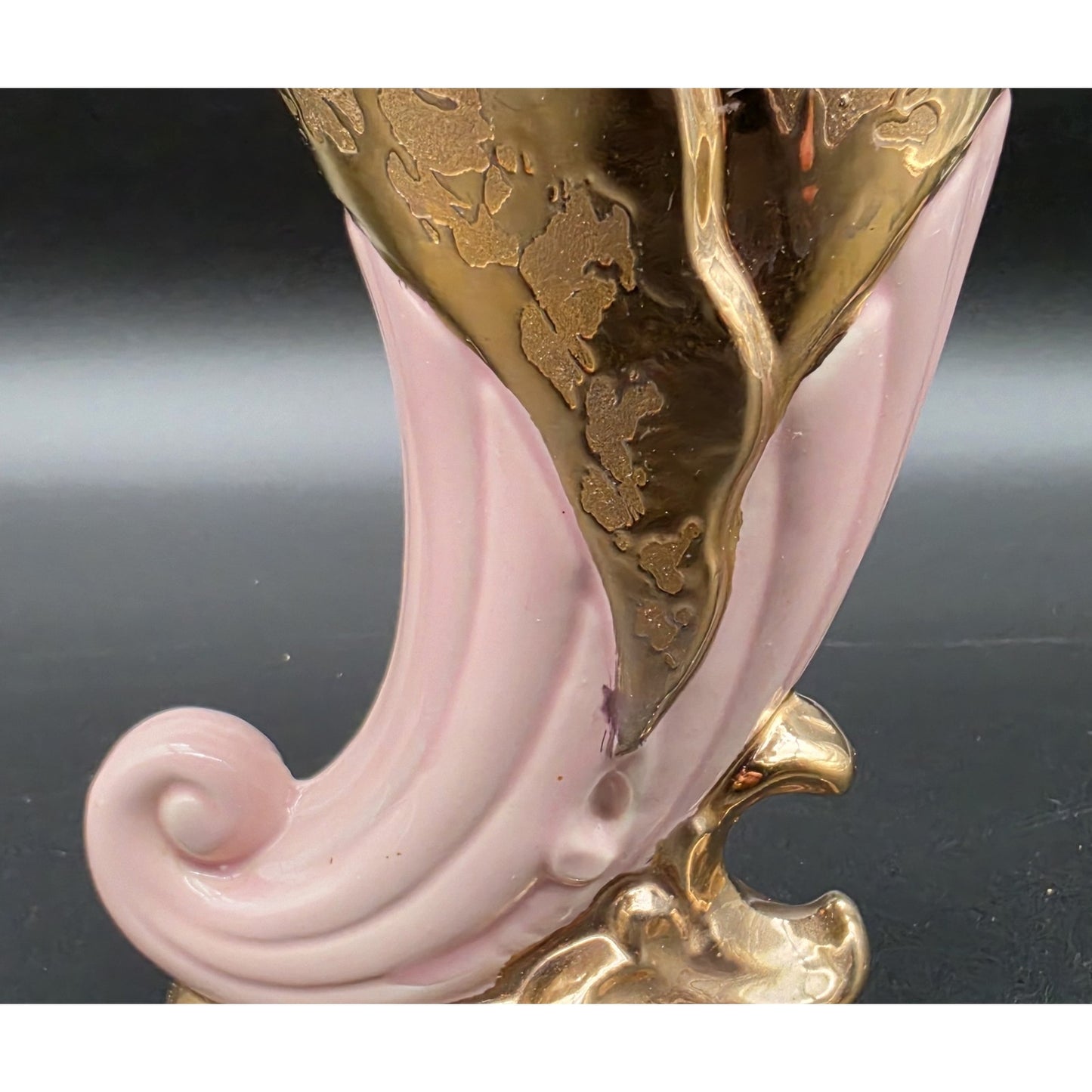 VTG Savoy China Pink & 24K Gold Cornucopia Horn Vase 6.125" Porcelain