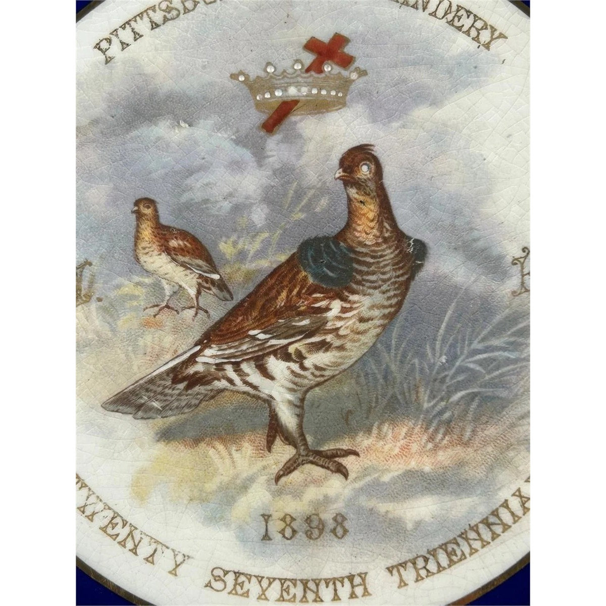 1898 Masonic Plate Pittsburgh Commandery No.1 Knowles Taylor Gold Gilt Porcelain