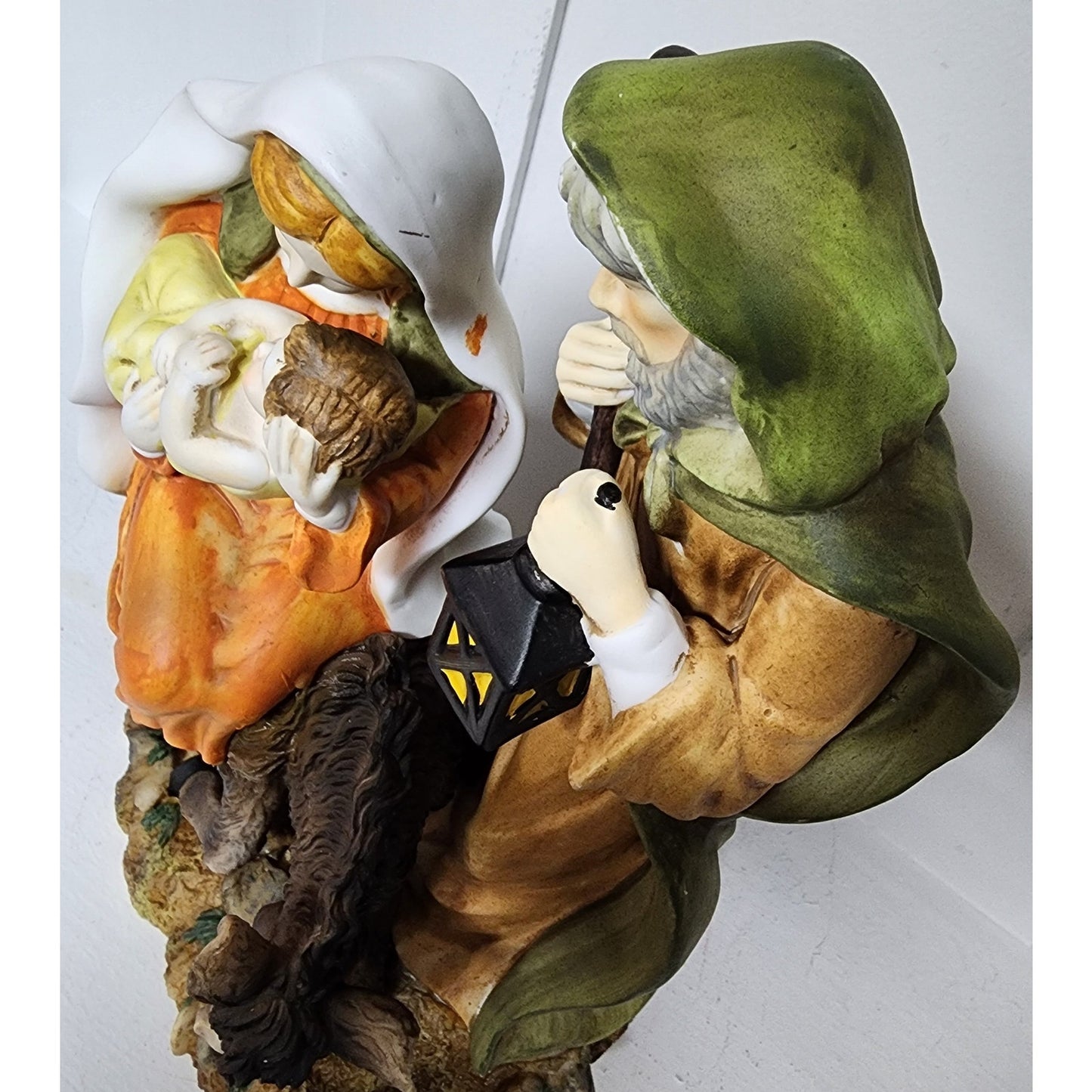 Vintage Holy Family Figurine Mary Joseph Baby Jesus Hand Painted 10.75" Heavy