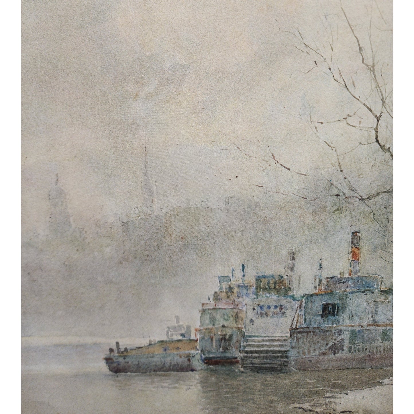 Paul Sawyier “Misty Evening” Lithograph Framed Gold Beveled Wood KY Art 1973 VTG