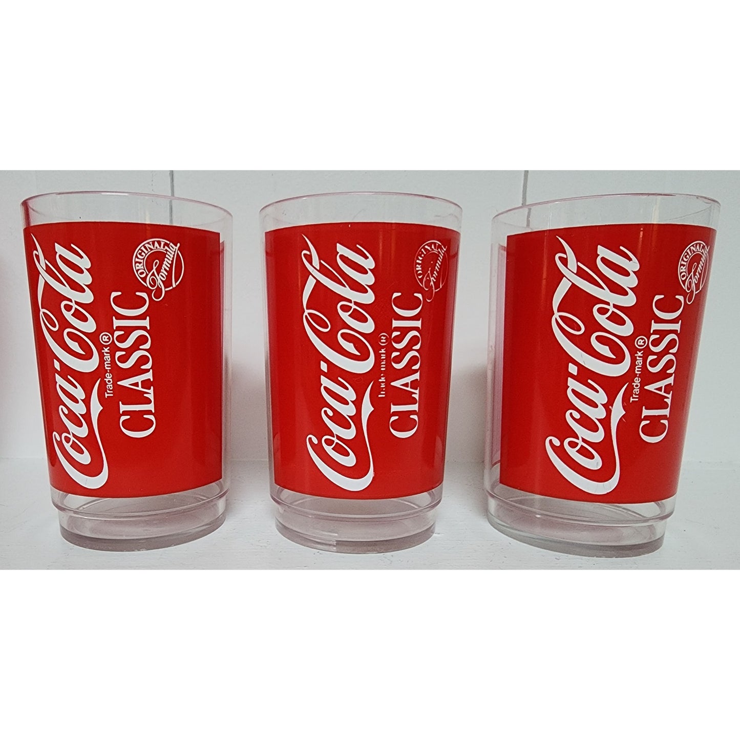 Vintage Coca-Cola Plastic Glass Set w/ Large Pop-Top Tray 8 Glasses + Cup
