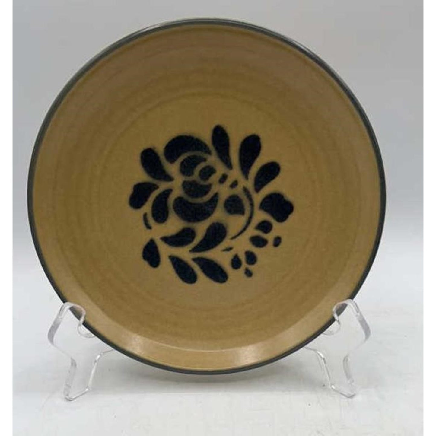 VTG Pfaltzgraff Folk Art 5‑Pc Place Setting Blue Floral (1977)Tan USA Stoneware