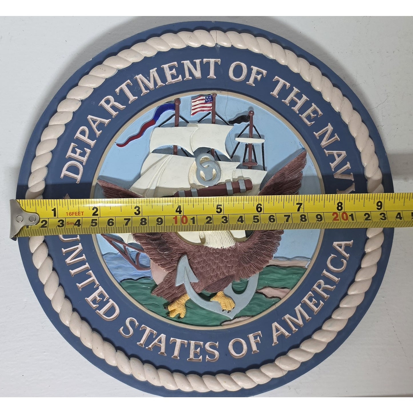 Vintage Dept. of the Navy Embossed Concrete Plaque – Hand Painted – Repaired