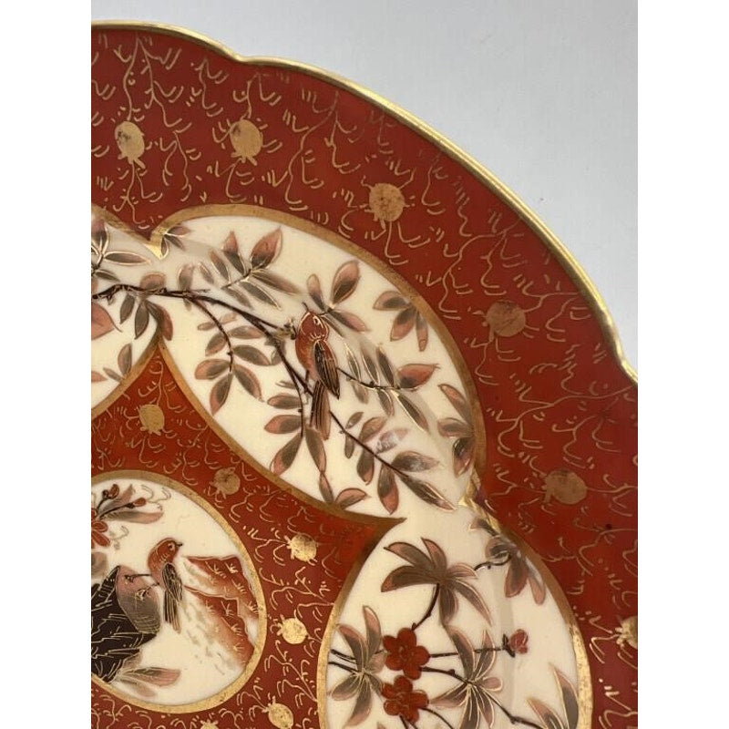 Antique C.F. Boseck Haida Austria Plates Pair Red Gold Scalloped 8" Japanesque