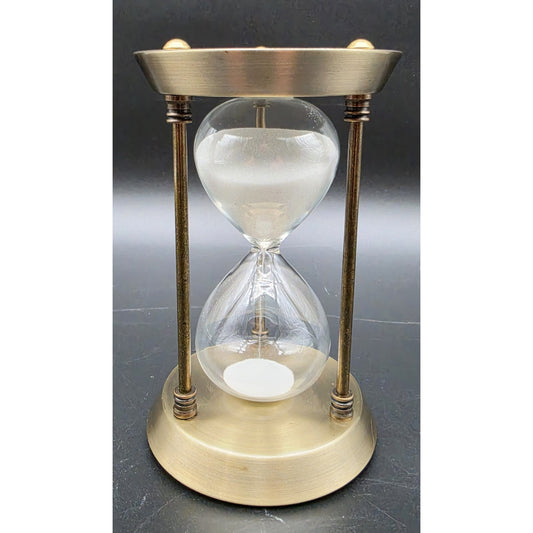 Vintage Brass Hourglass 15 Min White Sand Glass Timer Desk Decor 3 Pillar