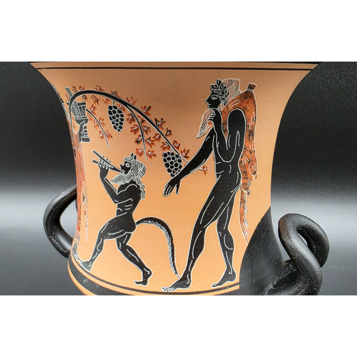 Vintage Greek Vase Dionysus Satyr Athens Pottery Calyx-Krater Lambrou Bros 7.25"