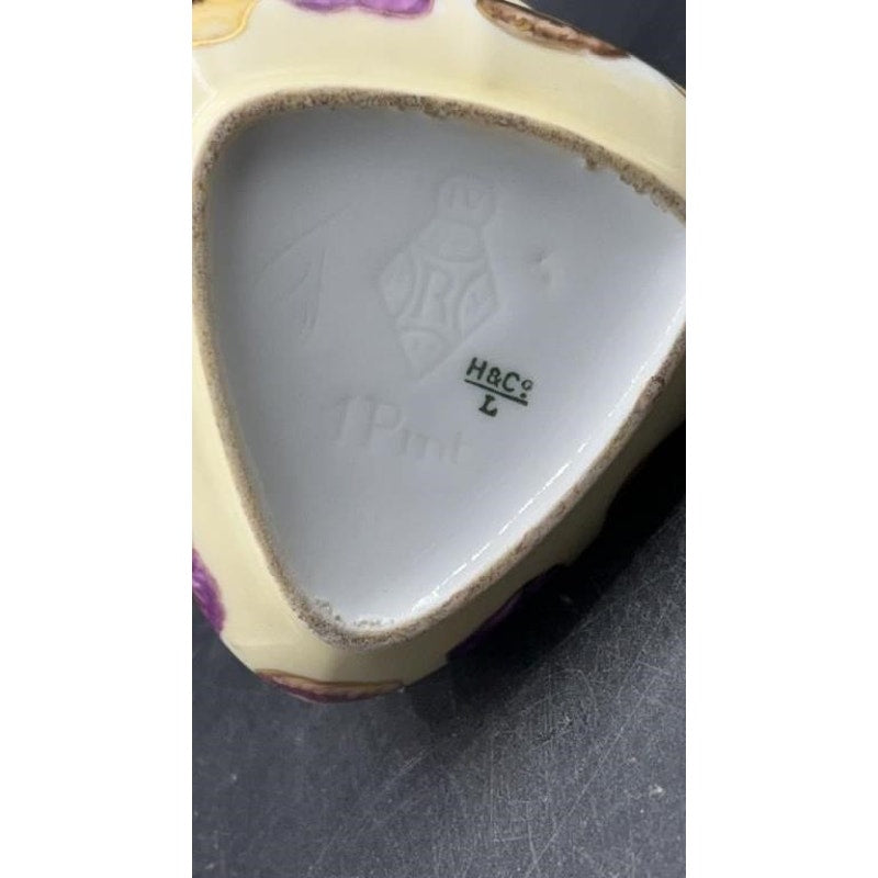 Antique H&Co Limoges Cream Pitcher 1 Pint Gold Floral Pansies - RARE