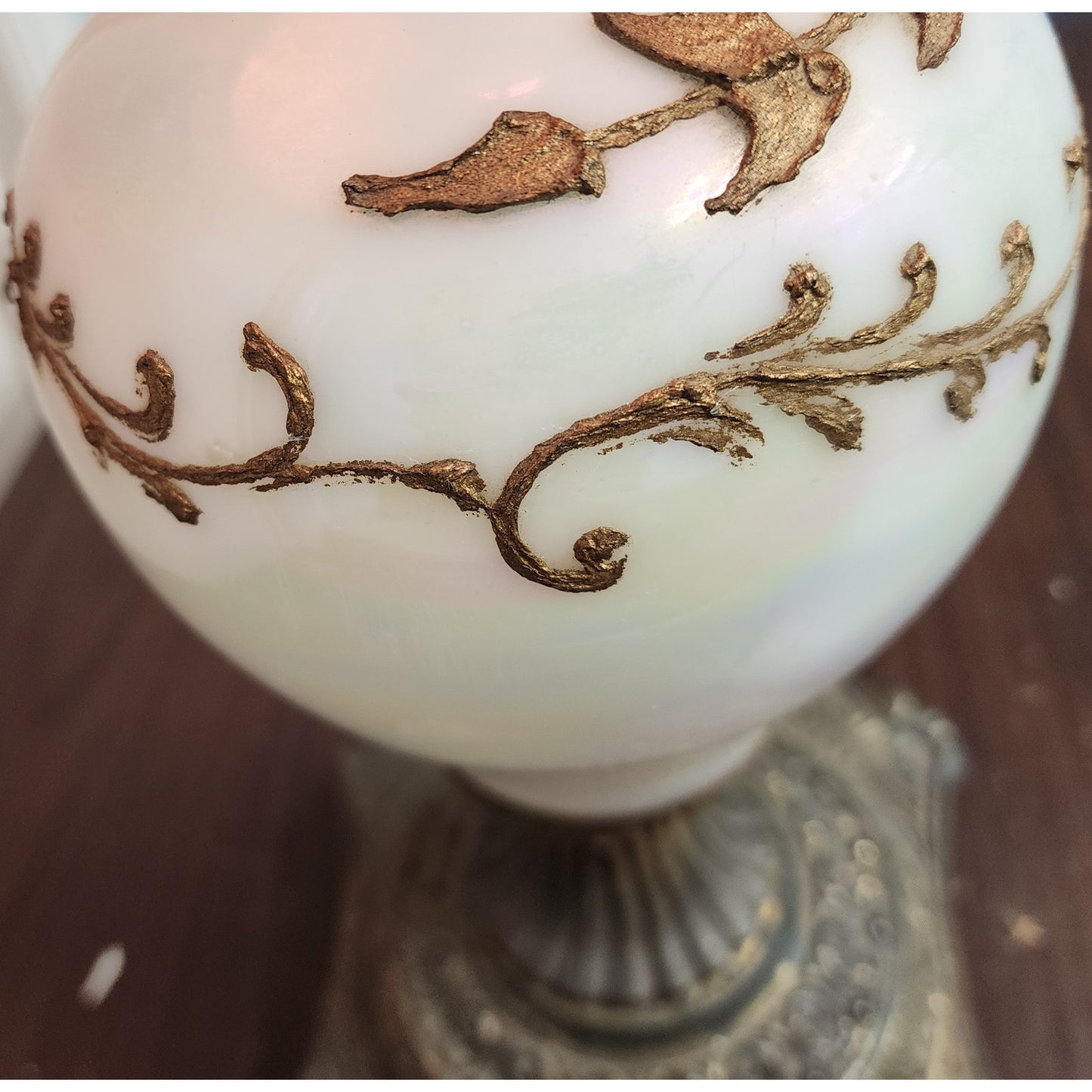 Vintage 41" Claw Foot Lamp White Prismatic Glass Gold Leaves Shade Included
