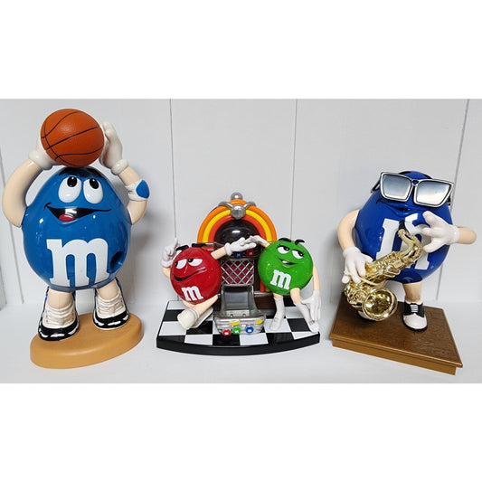 Vintage M&M’s Candy Dispensers – Basketball Player, Saxophonist & Jukebox Set