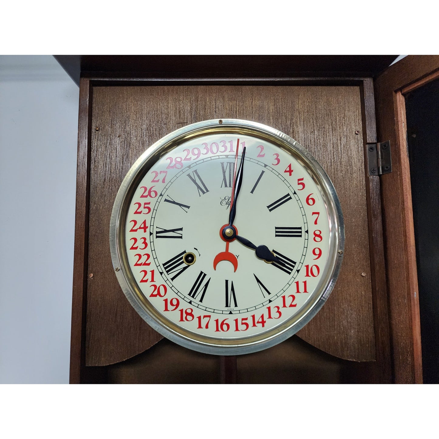 Vintage Elgin Regulator 31 Day Clock Wood Case Brass Pendulum Chimes w/ Key