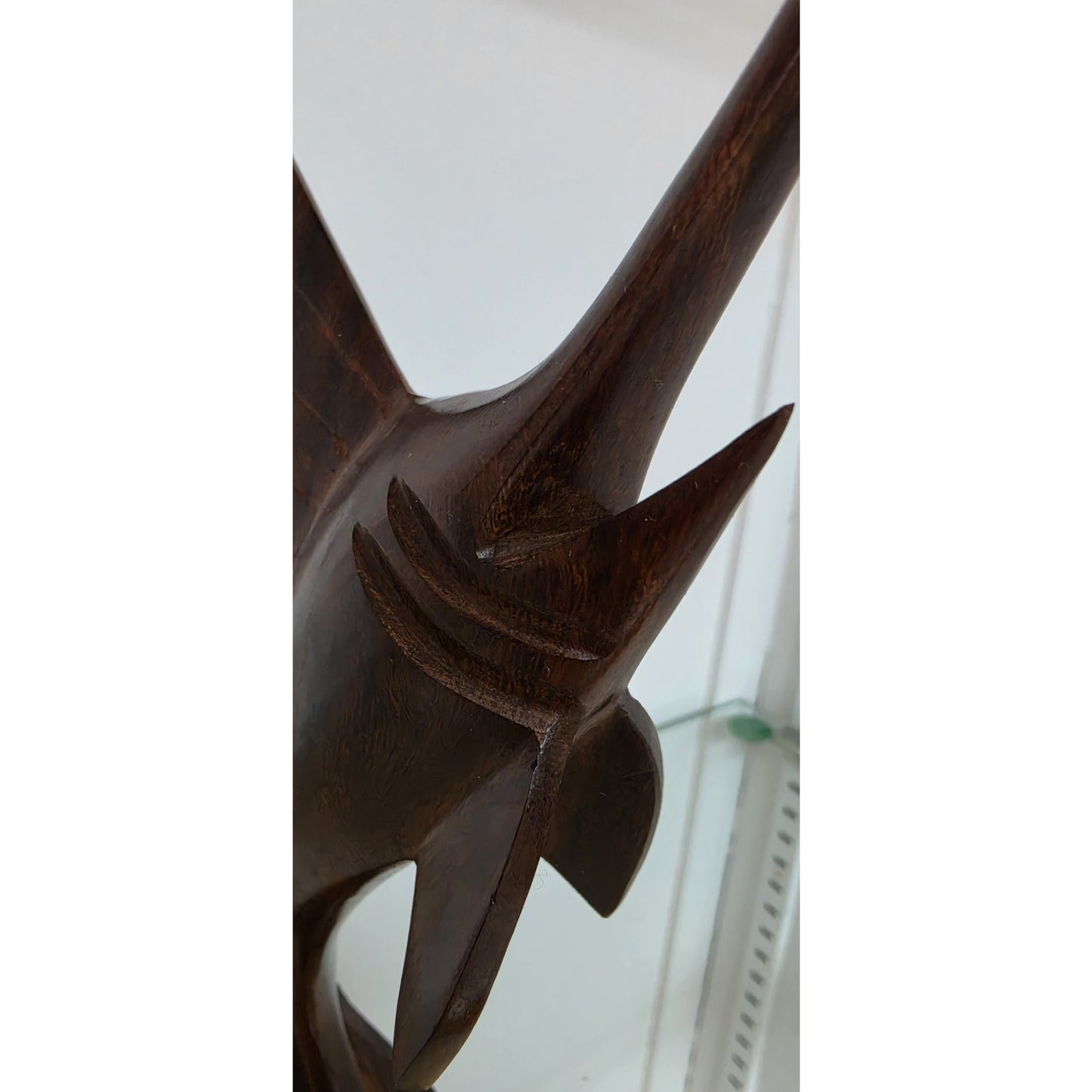 Vintage Hand‑Carved Mahogany Swordfish Statue 8.5" Elegant Wood Art - Beautiful