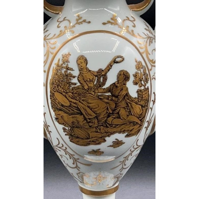 Antique Victorian Porcelain Vase Gold Gilt Lidded Ornate Handles 16" Tall