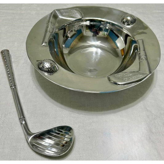 Vintage Pewter Golf Bowl w/ Golf Club Spoon Mexico 12" Decorative Sports Gift