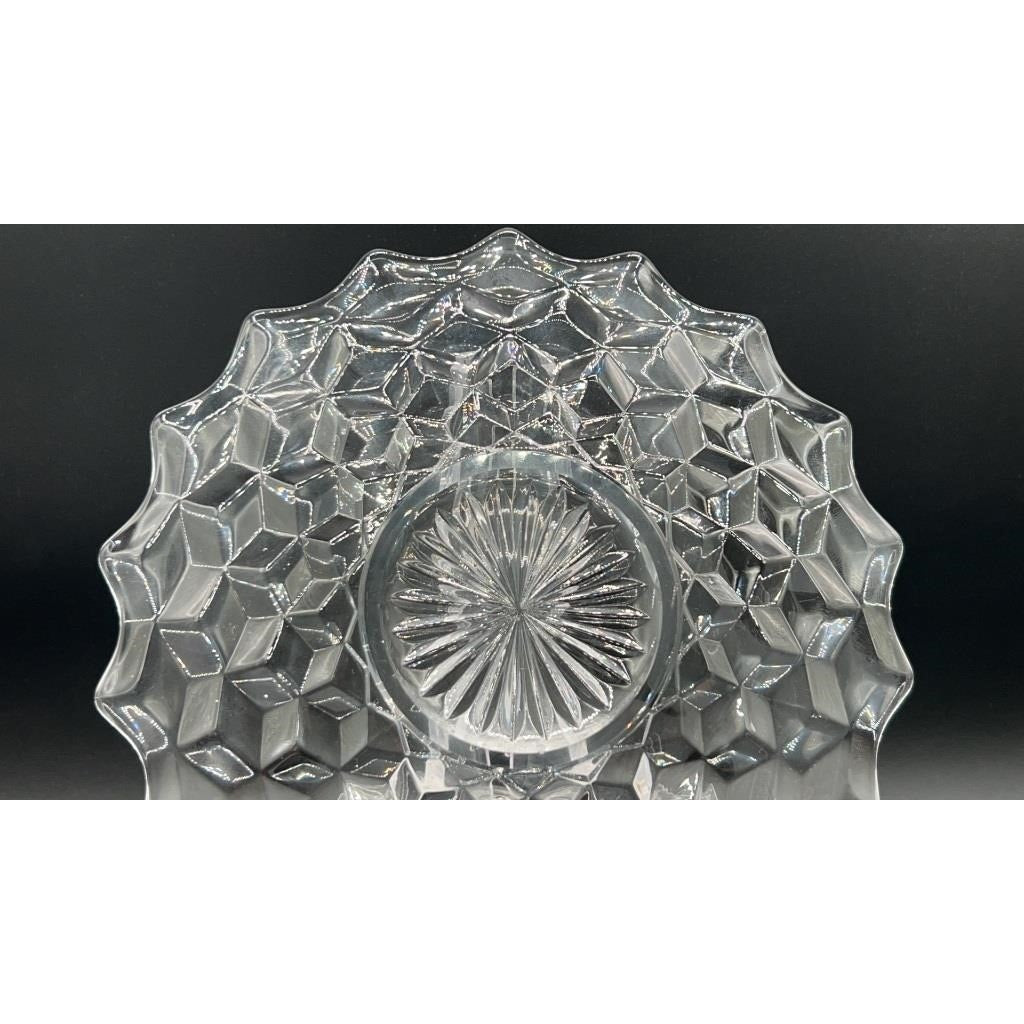 8 Fostoria American Cubist Clear Glass Salad Plates 7.75” Vintage Set