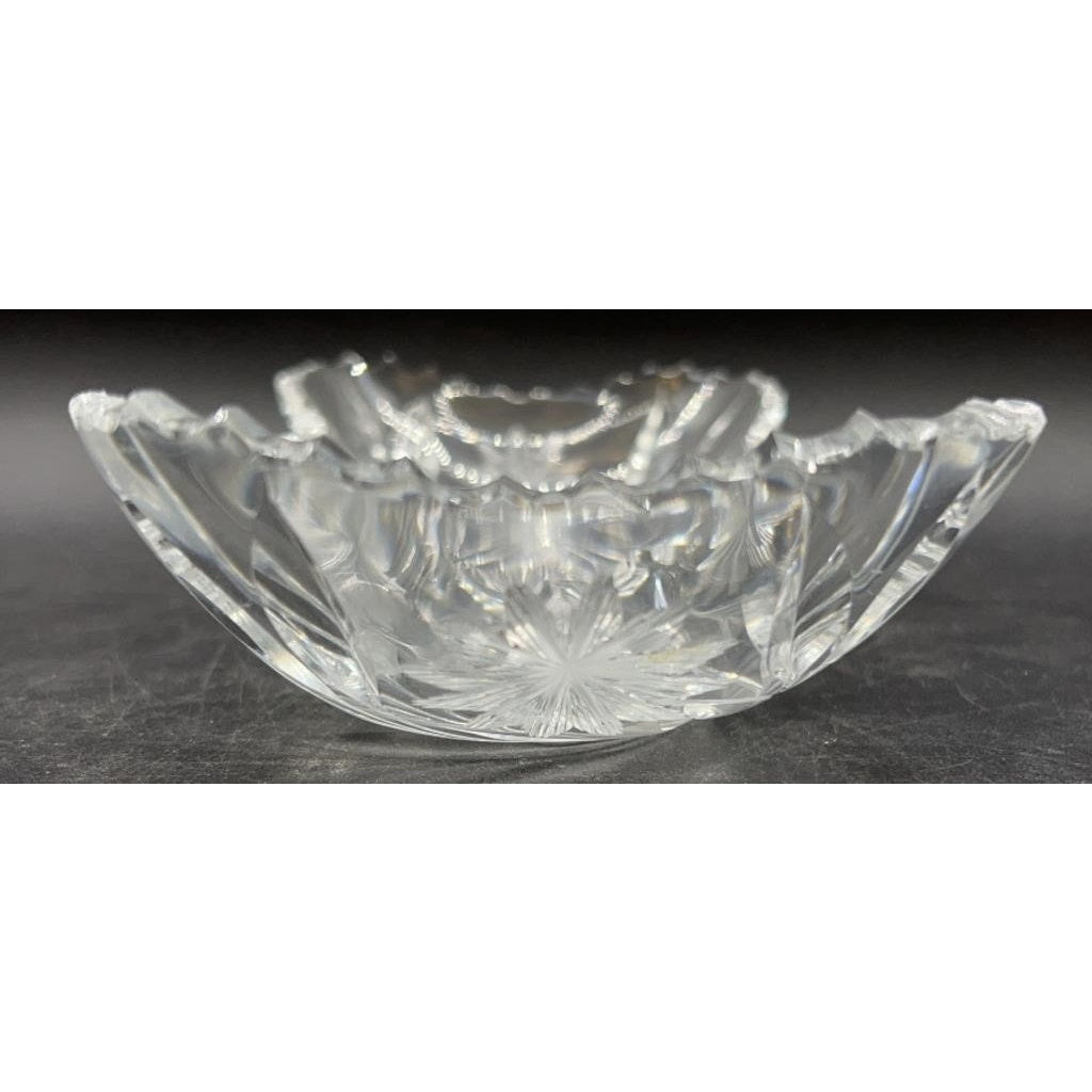 VTG Violetta Lead Crystal Bowl & Libbey Cut Glass Oval Serving Dish Starburst